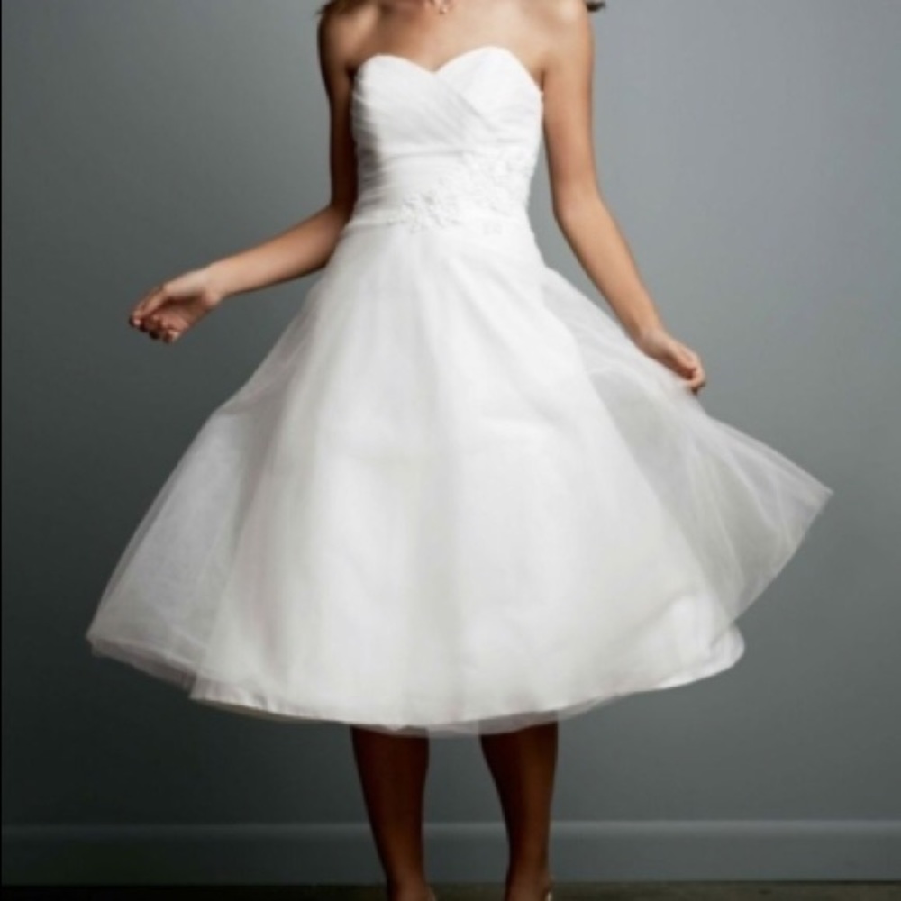 Tea Length Strapless Wedding Gown